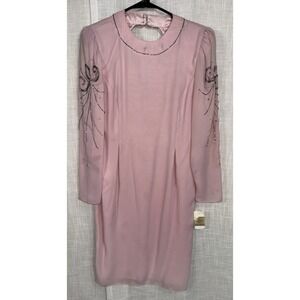 Vintage NWT After Dark Pink Cocktail Dress Sz 6 Embellished Beaded 80s Party